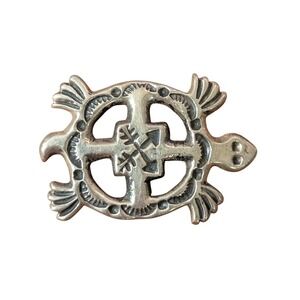 Vintage Navajo Signed AJW Sterling Turtle Brooch Pin Pendant Native American